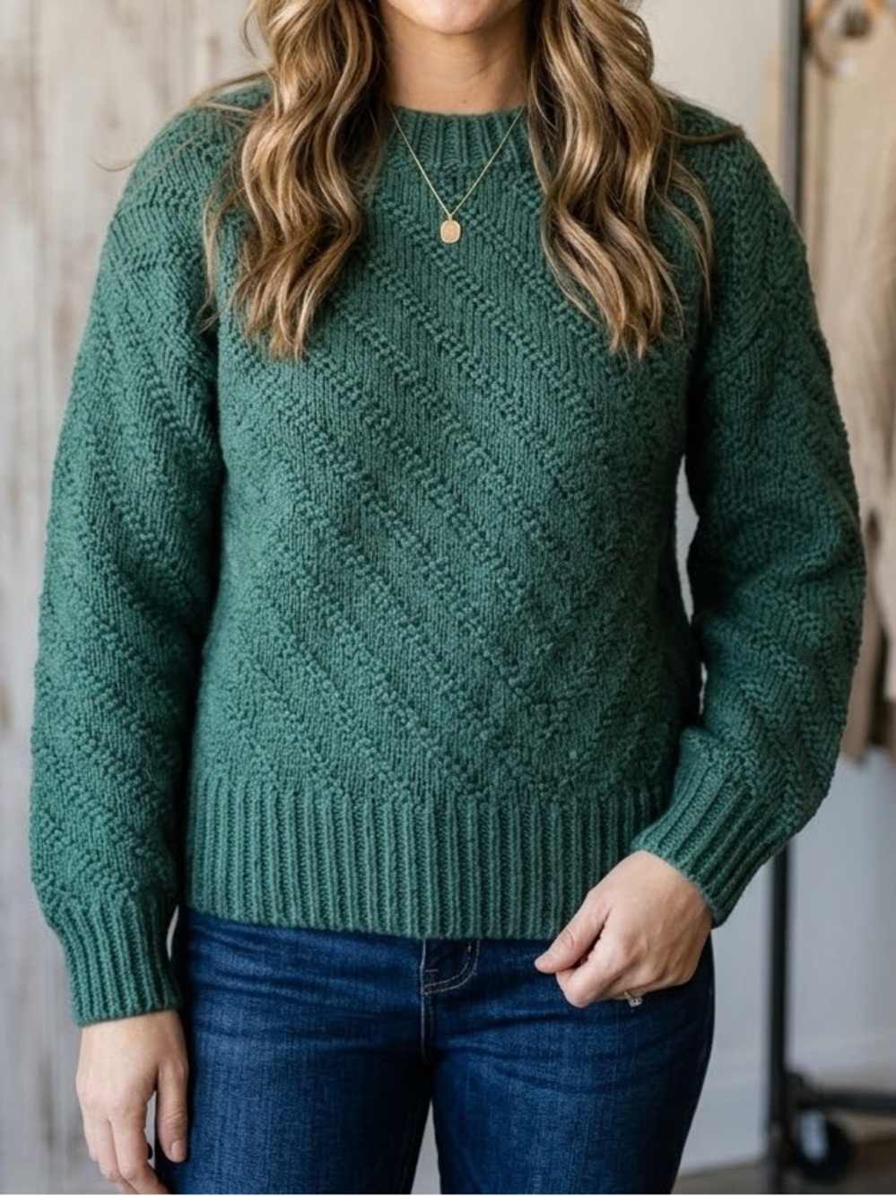 Hand Knit Jade Green Cozy Sweater